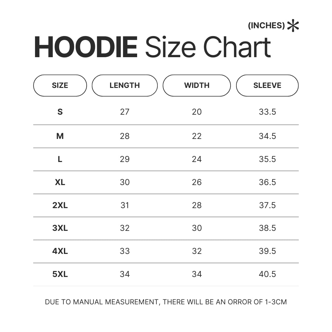 Hoodie Size Chart - Goblin Slayer Store