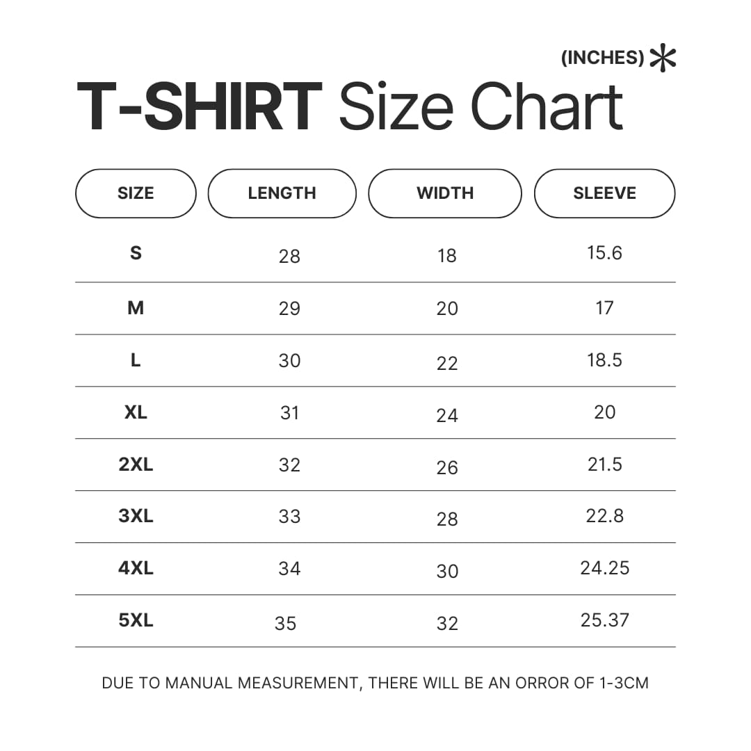 T shirt Size Chart - Goblin Slayer Store